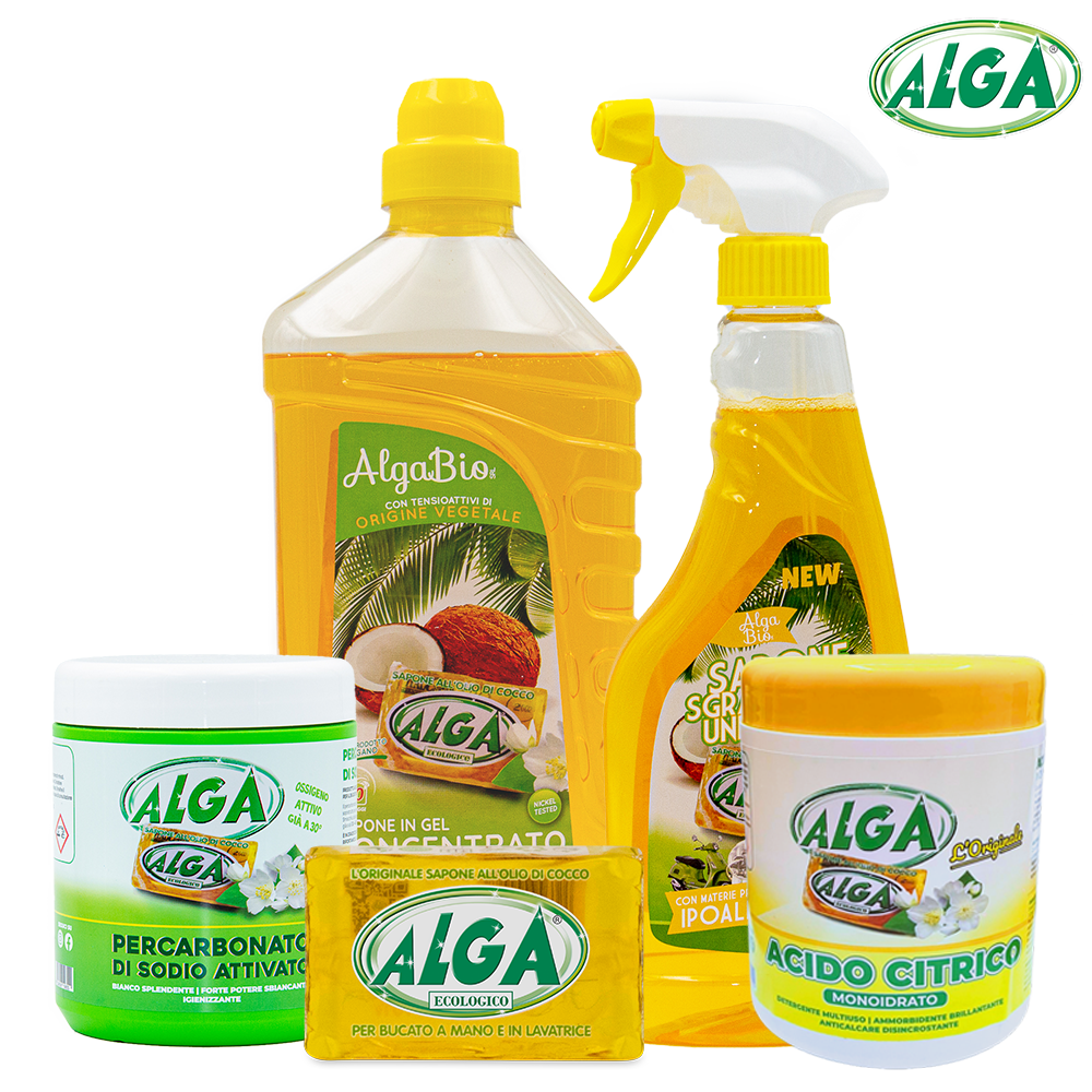 Sapone Alga ecologico biodegradabile all'olio di cocco per bucato a mano e  lavatrice 6 panetti da 400 gr : : Salute e cura della persona